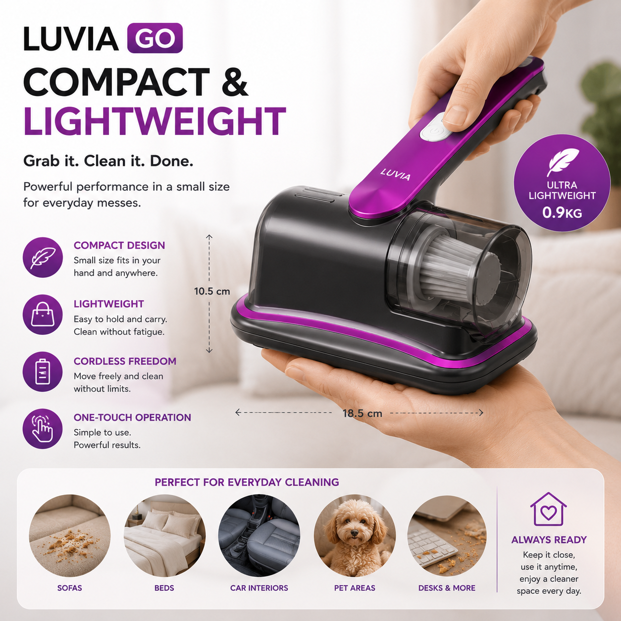 Luvia Go® | Cordless Portable Mattress &amp; Surface Vacuum