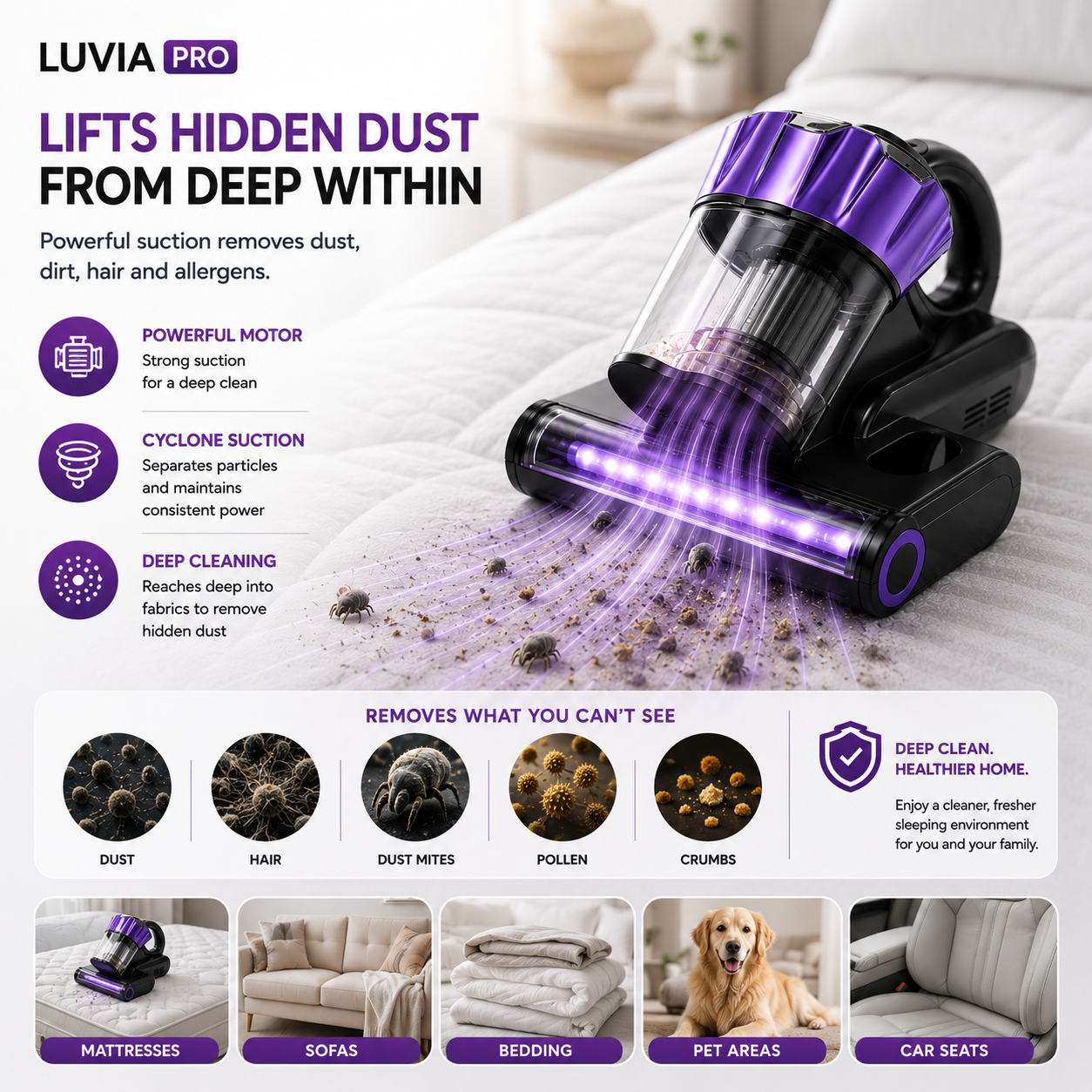 Luvia Pro® | Medical-Grade UV-C Mattress & Allergen Vacuum